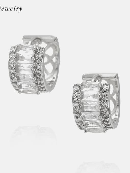 platinum Brass Cubic Zirconia Geometric Dainty Huggie Earring