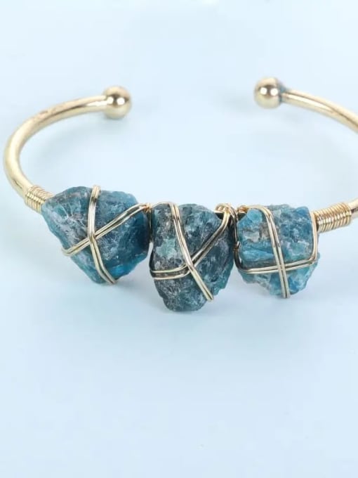 Blue patterned stone Stainless steel Natural Stone Irregular Minimalist Cuff Bangle