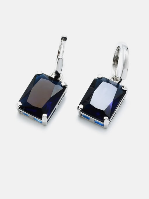 Platinum blue Brass Glass Stone Geometric Minimalist Huggie Earring