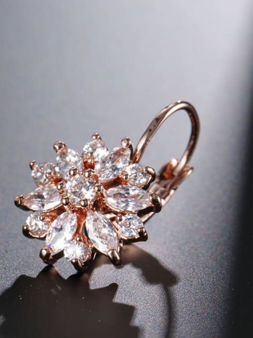 Rose Gold Color, White CZ Brass Cubic Zirconia Flower Dainty Earring
