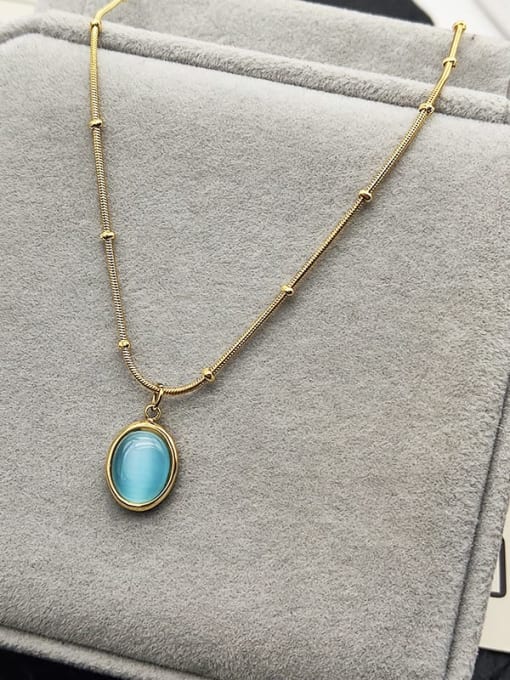 Gold Snake Chain Titanium Steel Geometric Trend Blue Stone Necklace