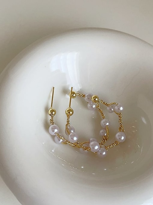 Gold earrings Alloy Imitation Pearl Geometric Dainty Hoop Earring