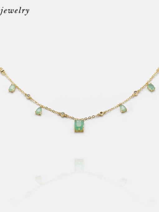 Golden light green Brass Glass Stone Geometric Minimalist Necklace