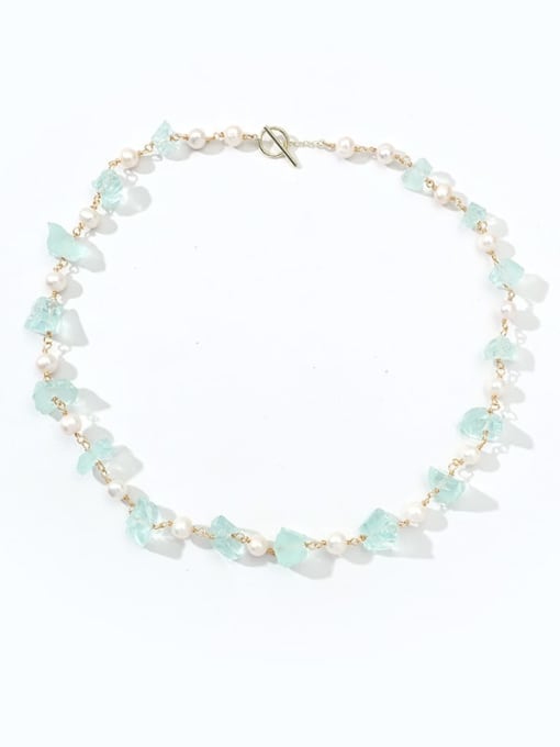 NA-Stone Freshwater Pearl+Natural fluorite Artisan Necklace