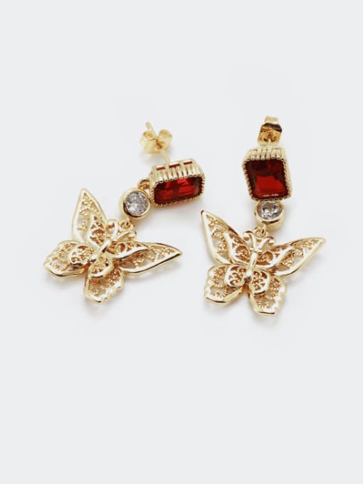 Golden red Brass Cubic Zirconia Butterfly Vintage Drop Earring