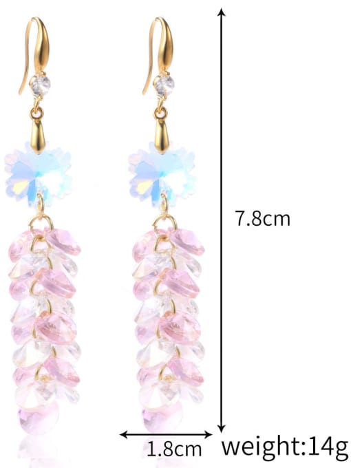 11 E2204 5 Pink Transparent Scattered Brass Water  Crystal Drop Earring