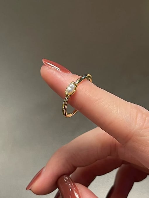 Gold Ring Alloy Freshwater Pearl Geometric Dainty Band Ring