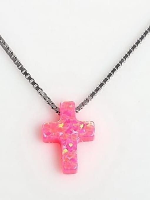 0.8mm Box Chain, Pink Opal Stone 925 Sterling Silver Synthetic Opal Cross Initials Necklace