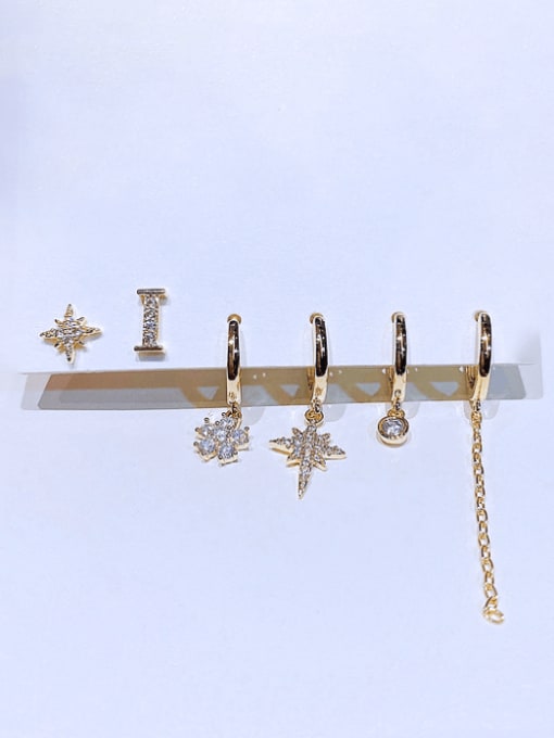 Ming Brass Cubic Zirconia Letter Trend Huggie Earring Set 0