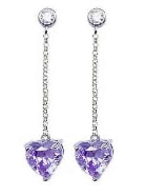 Platinum purple Brass Cubic Zirconia Heart Minimalist Threader Earring