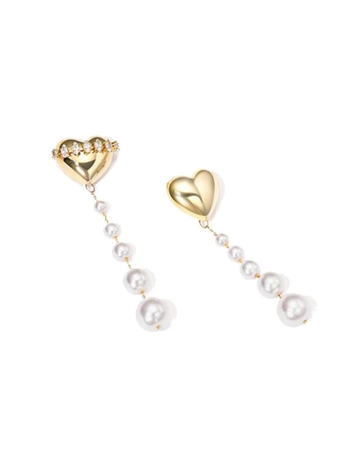 LM Brass Imitation Pearl thread Earring Champagne Gold 2