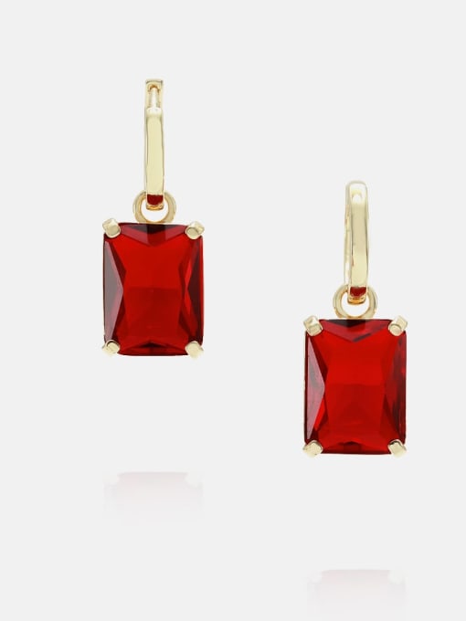 Golden red Brass Glass Stone Geometric Minimalist Huggie Earring