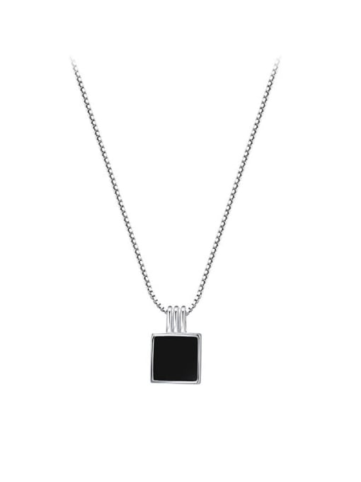 Platinum 925 Sterling Silver Carnelian Square Minimalist Necklace