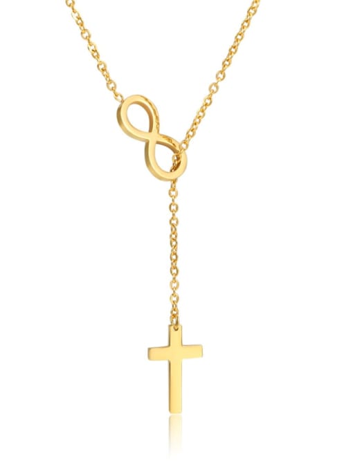 ZJ6019 Gold color Stainless steel Dainty Lariat Cross Necklace