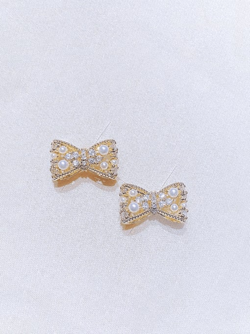 Gold Brass Cubic Zirconia Bowknot Minimalist Stud Earring