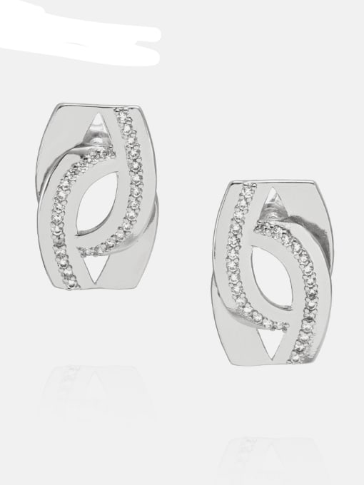 Platinum white zirconium Brass Rhinestone Geometric Minimalist Stud Earring