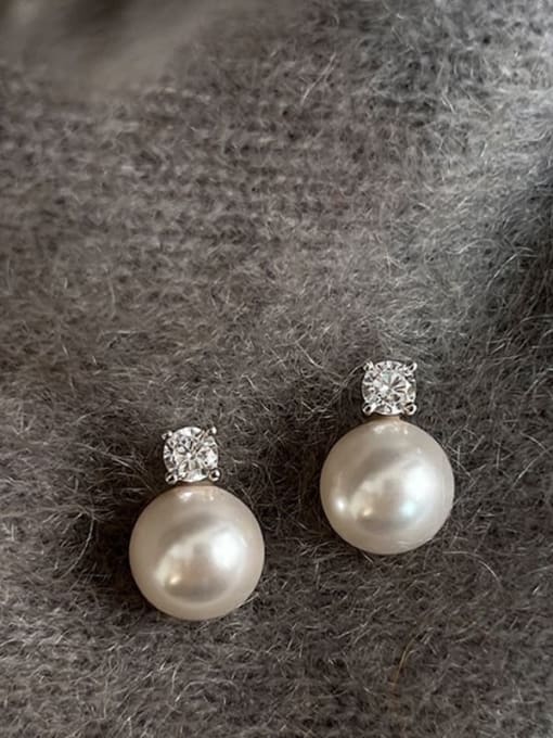 White Pearl Alloy Cubic Zirconia Geometric Dainty Stud Earring