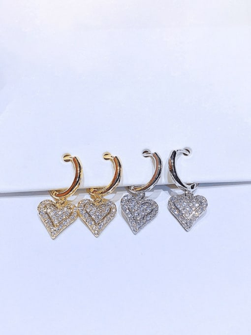 Ming Brass Cubic Zirconia Heart Minimalist Huggie Earring 0