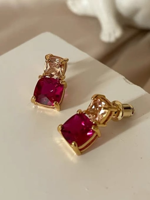 LM Alloy Cubic Zirconia Red Geometric Vintage Stud Earring 2
