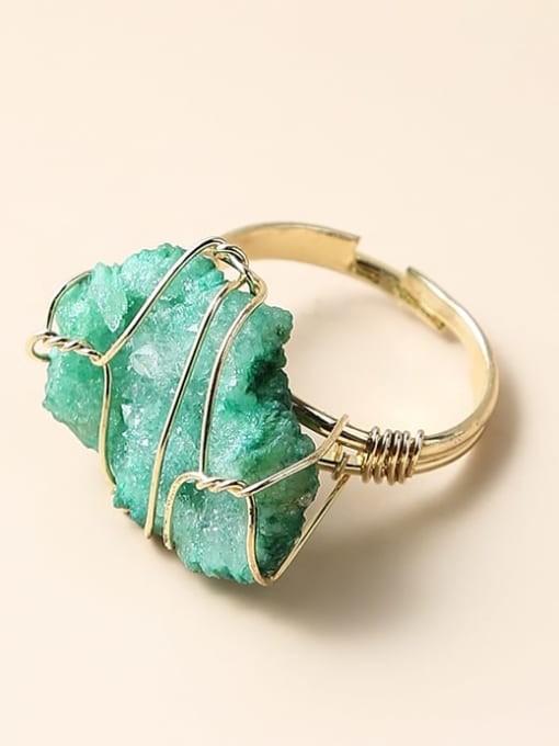 Electroplated green crystal raw stone Brass Crystal Geometric Minimalist Band Ring