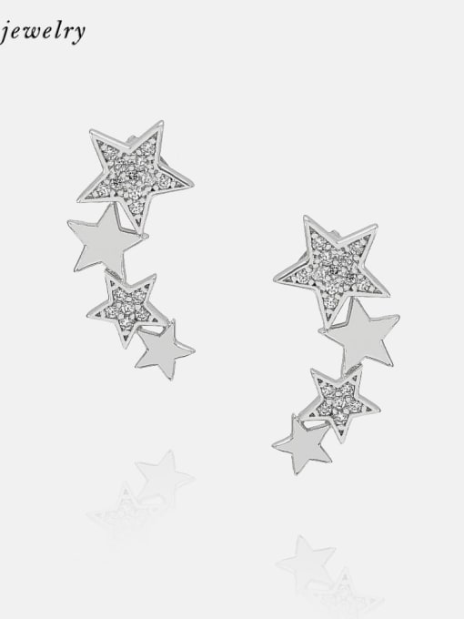 Platinum white zirconium Brass Cubic Zirconia Star Minimalist Stud Earring