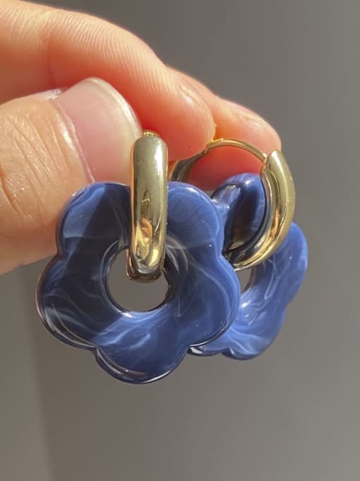 royal blue Brass Resin Flower Drop Earring With 10 Colors
