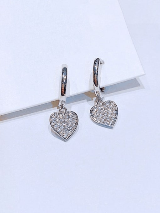 White Gold Plated pair Brass Cubic Zirconia Heart Minimalist Huggie Earring