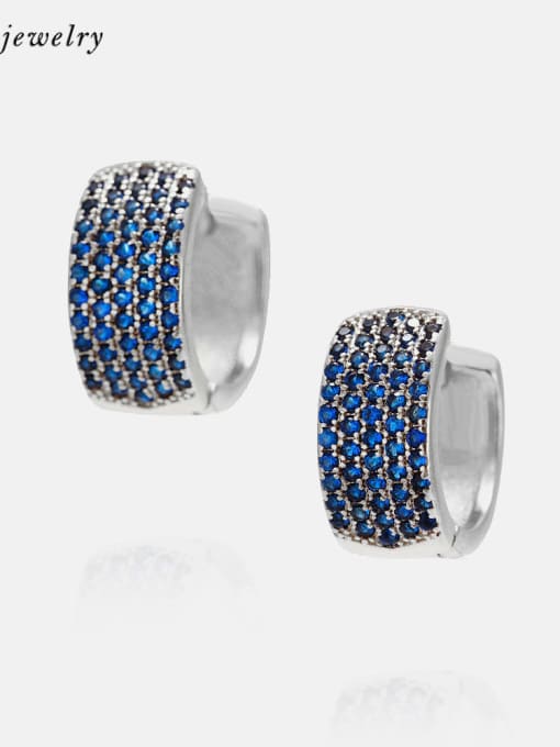 Platinum blue zirconium Brass Cubic Zirconia Geometric Hip Hop Huggie Earring
