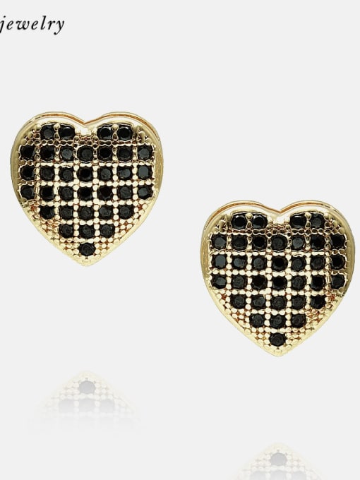 Gold Black zirconium Brass Cubic Zirconia Heart Minimalist Stud Earring