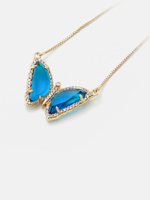 Golden Blue Brass Glass Stone Butterfly Minimalist Necklace