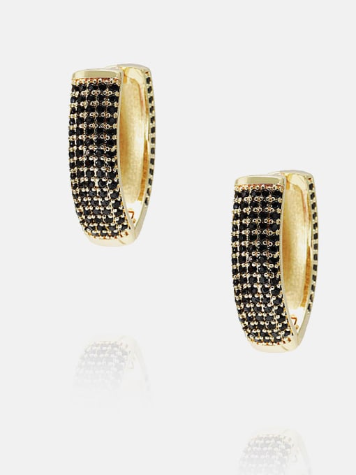 Gold Black zirconium Brass Cubic Zirconia Geometric Vintage Huggie Earring