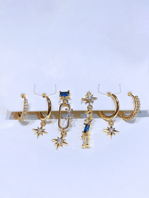 Gold Brass Cubic Zirconia Irregular Minimalist Huggie Earring