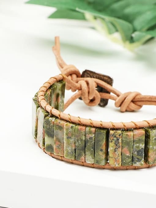 unakite Natural Stone Rectangle Trend Adjustable Bracelet