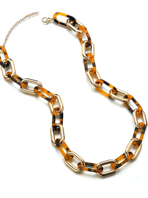 Dark brown Stainless steel Cellulose Acetate Geometric Cuban Necklace