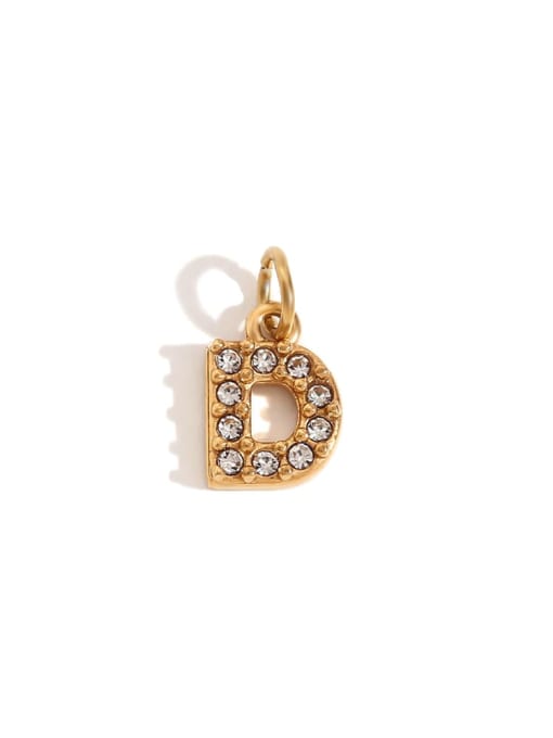 Gold D Stainless steel 18K Gold Plated Rhinestone Letter Charm