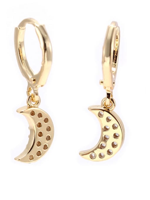 XYZ Brass Cubic Zirconia Moon Ethnic Huggie Earring 2
