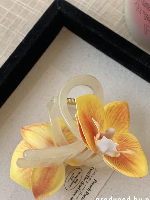 Yellow Butterfly Trend Flower Mixed Metal Hair Barrette For Women