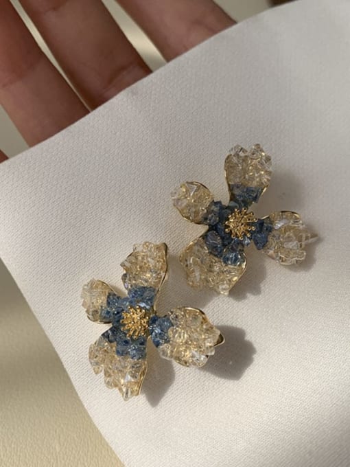 Blue crystal Alloy Crystal Flower Trend Stud Earring