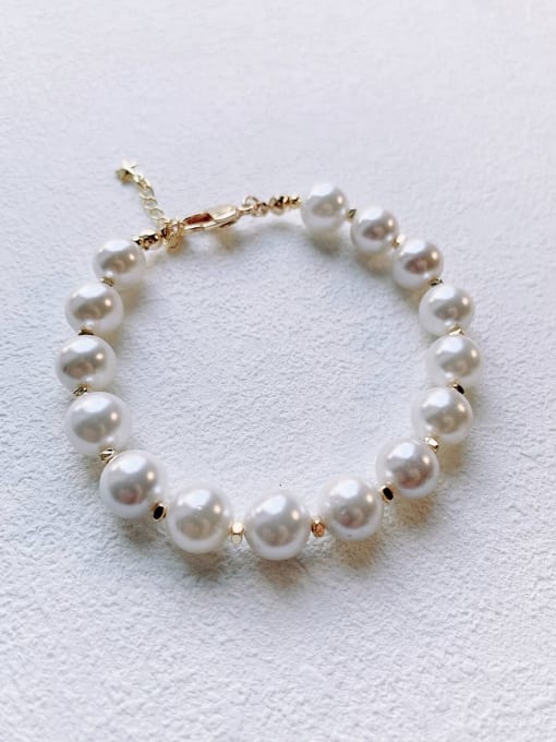 Scarlet White Brass Natural Shell Beads  Handmade Beaded Bracelet 1