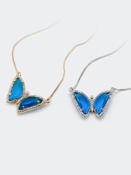 XYZ Brass Glass Stone Butterfly Minimalist Necklace 0