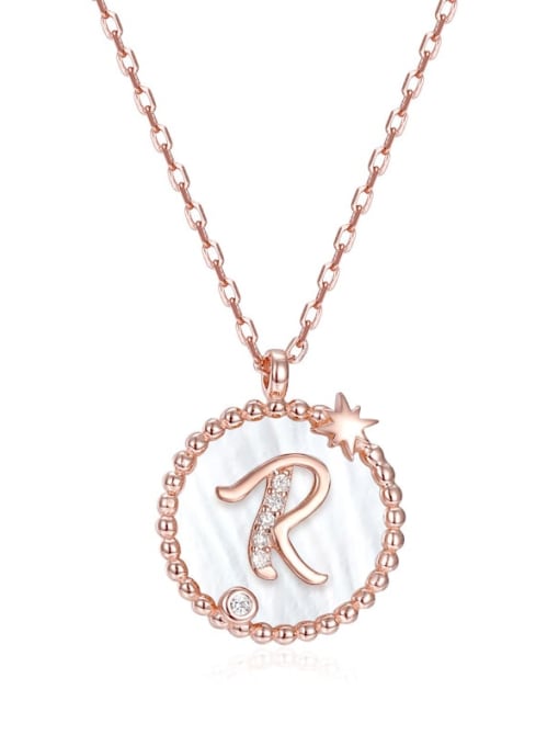 R 925 Sterling Silver Cubic Zirconia Minimalist Letter  Pendant Necklace