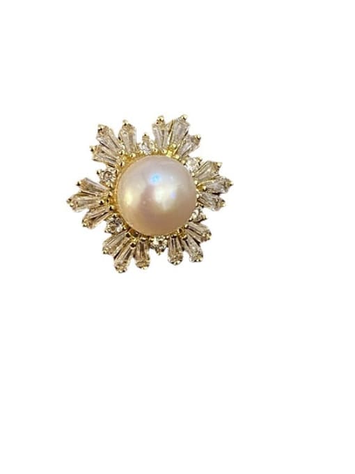 LM Brass Freshwater Pearl Geometric Ring 0