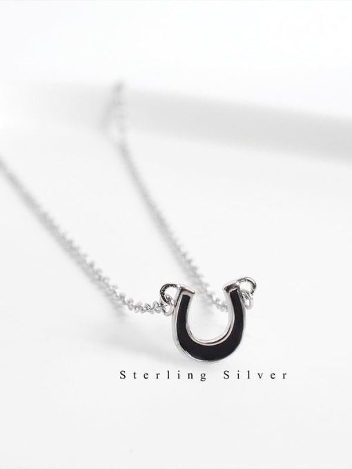 Black 925 Sterling Silver Initials U letter red or black Necklace