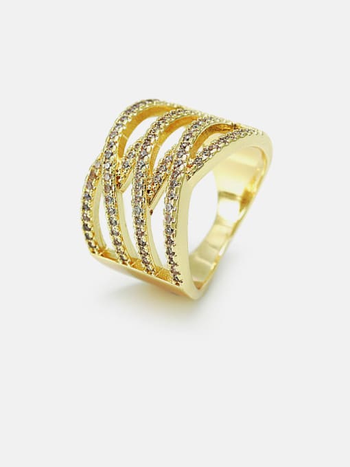 Gold white zirconium Brass Cubic Zirconia Irregular Hip Hop Stackable Ring