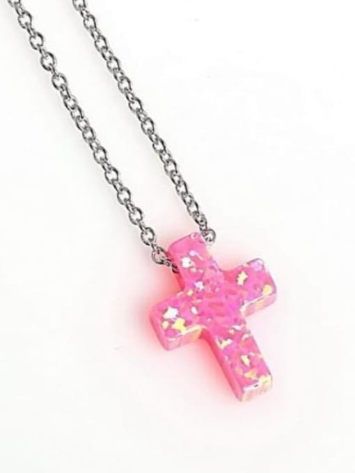 1.0mm O Chain, Pink Opal Stone 925 Sterling Silver Synthetic Opal Cross Initials Necklace