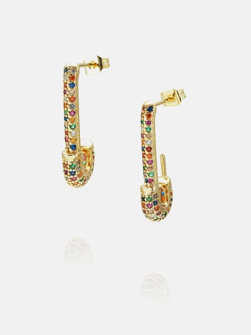 Gold color zirconium Brass Cubic Zirconia Irregular Vintage Huggie Earring