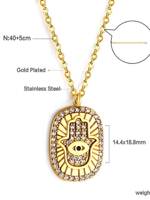 Rectangular Palm  Necklace NE2A190AG Stainless steel Rhinestone Geometric Hip Hop Necklace