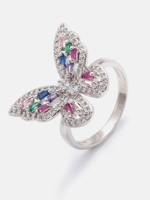 LM Brass Cubic Zirconia Butterfly Cute Band Ring 3