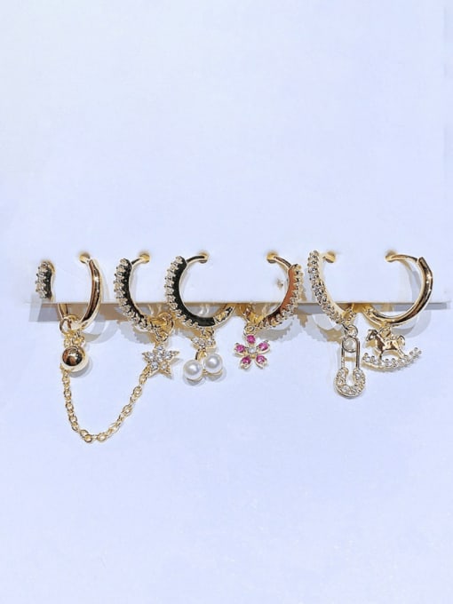 Ming Brass Cubic Zirconia Geometric Bohemia Huggie Earring