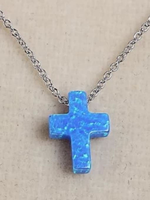 1.0mm O Chain, Blue Opal Stone 925 Sterling Silver Synthetic Opal Cross Initials Necklace